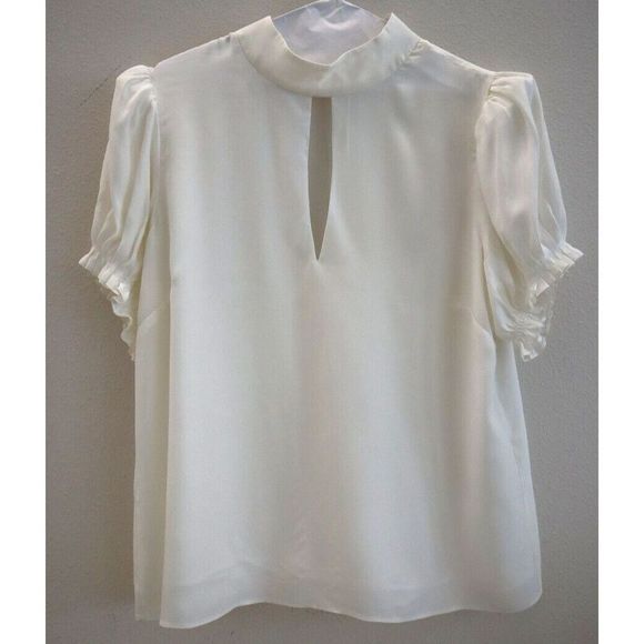 Frame Women's Sz L Off White Keyhole Neck Silk Pleated Puff Sleeve Blouse $345 - Picture 1 of 10
